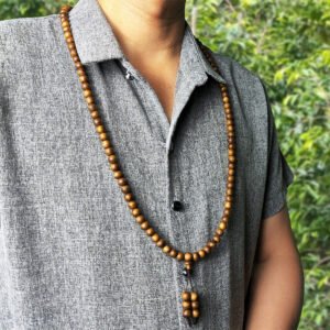 Natural Agarwood 108 Bead Necklace Bracelet – 9mm Premium Oud Prayer Mala, Rare Fragrant Wood, Handcrafted Meditation Jewelry